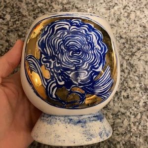 Anthropologie Blue & Gold Vase